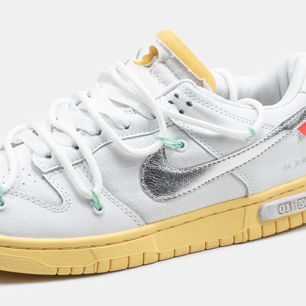 Кросівки Nike SB Dunk x Off White Grey Yellow Lot 01/50 09220-Сріблястий-36 фото