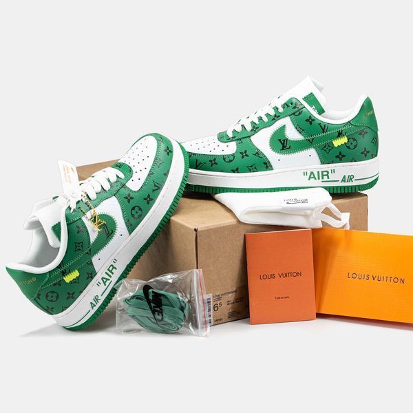 Кросівки Nike Air Force 1 Low By Virgil Abloh White Green x Louis Vuitton 14894-Зелений-36 фото